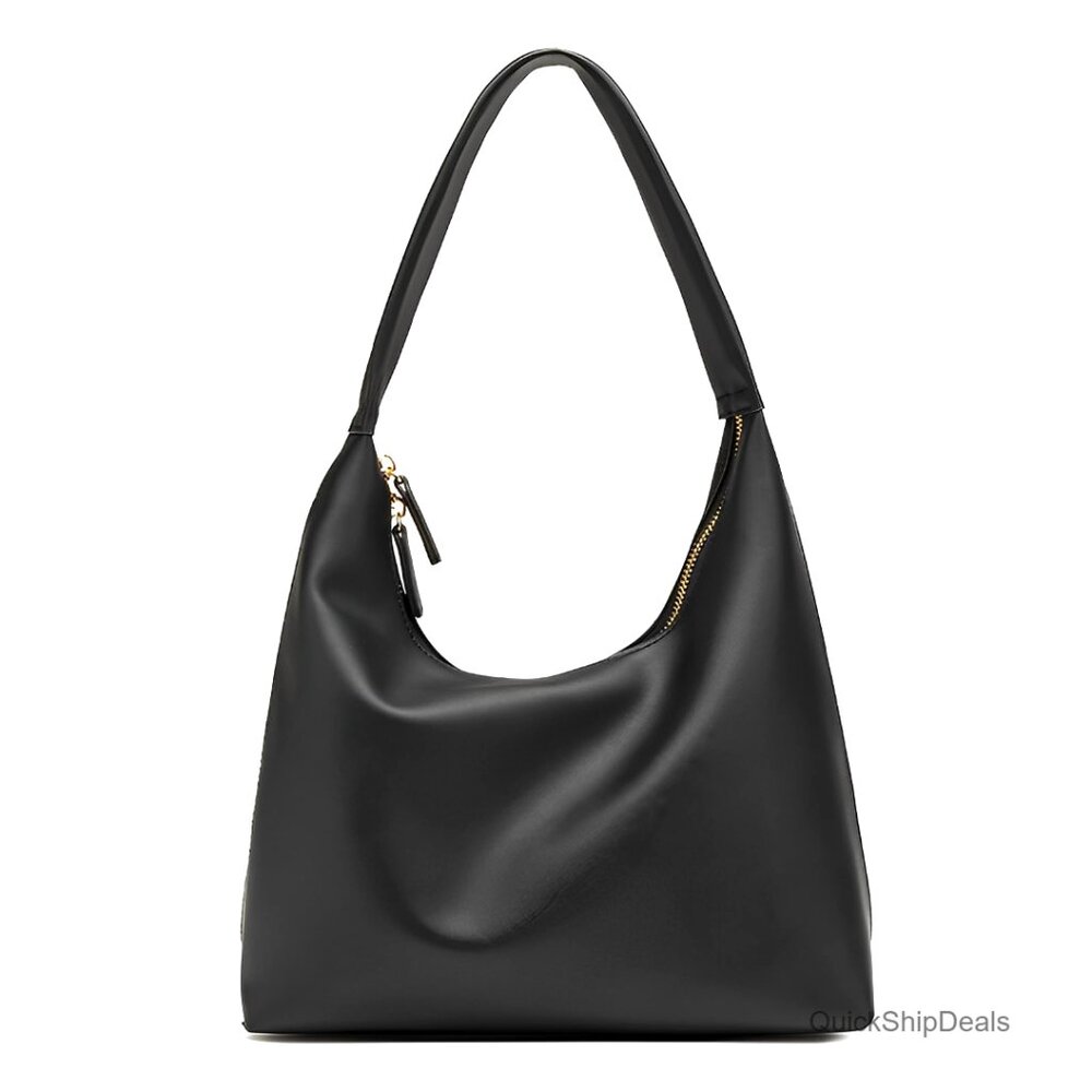 Soft PU Leather Hobo Shoulder Bag Tote with Zipper Compartments